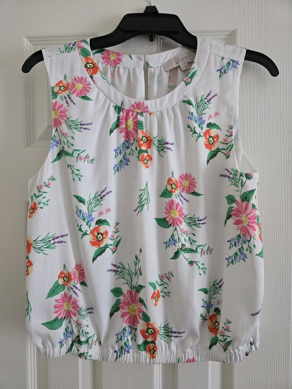 LOFT White Floral Sleeveless Blouse with Pink & Orange Flowers